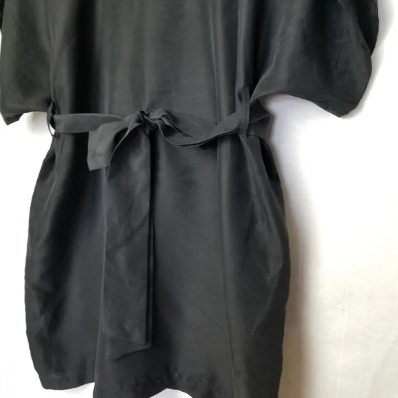 Piko 1988 Black Silk Short Dolman Sleeve Belted Mini Dress Size Medium - Picture 6 of 11
